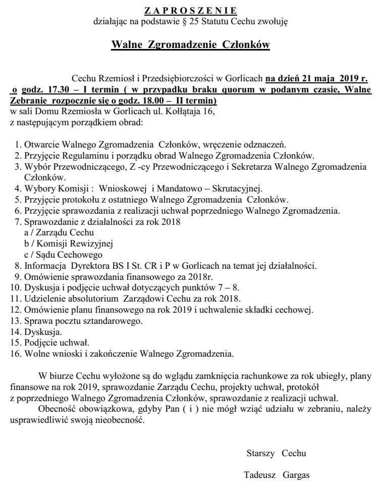Walne Zgromadzenie Członków 2019