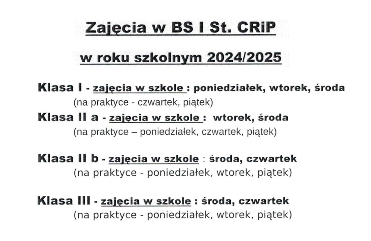 Dni praktyk uczniowskich i dni nauki w szkole na rok szkolny 2024/2025